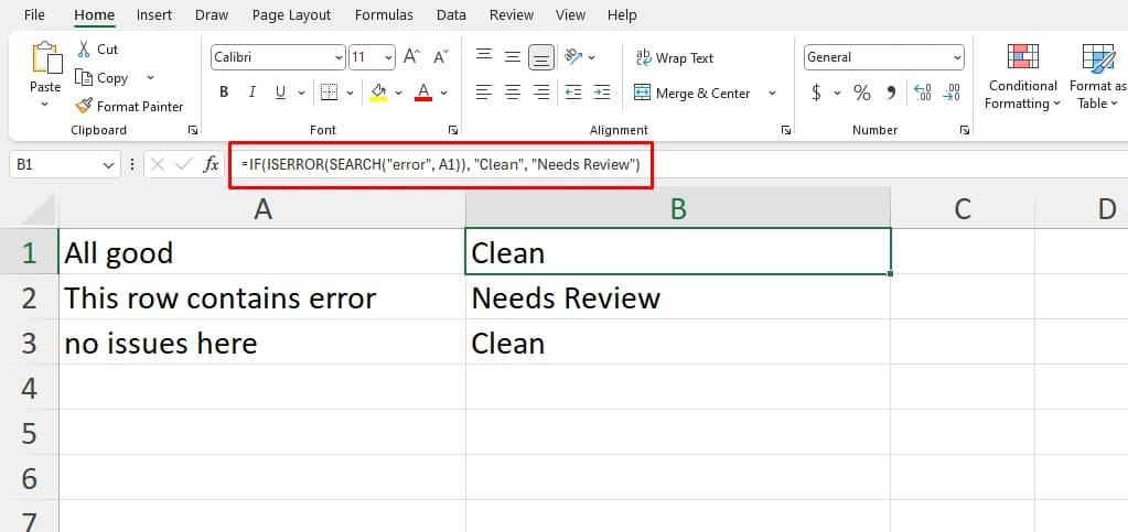 Data Validation and Cleaning in Excel search function