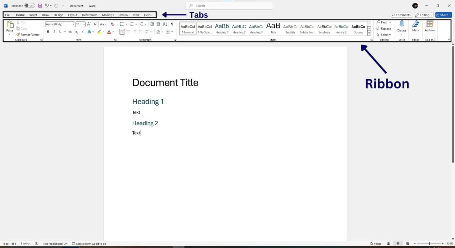 Ribbon and Tabs in Microsoft Word
