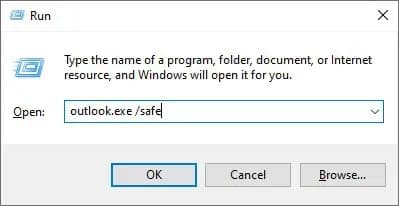 Outlook Safe Mode in the run command