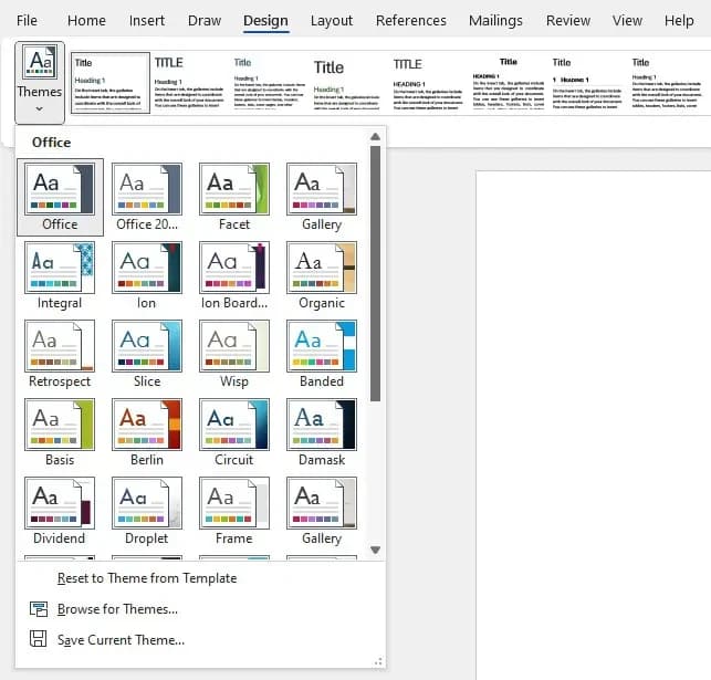 Themes in Microsoft Word