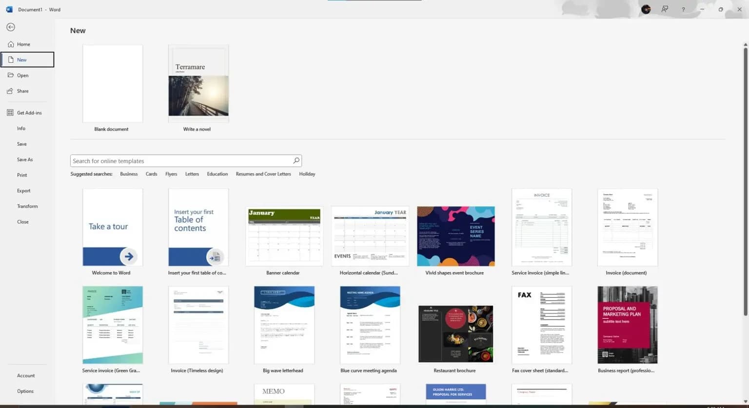 Templates in Microsoft Word