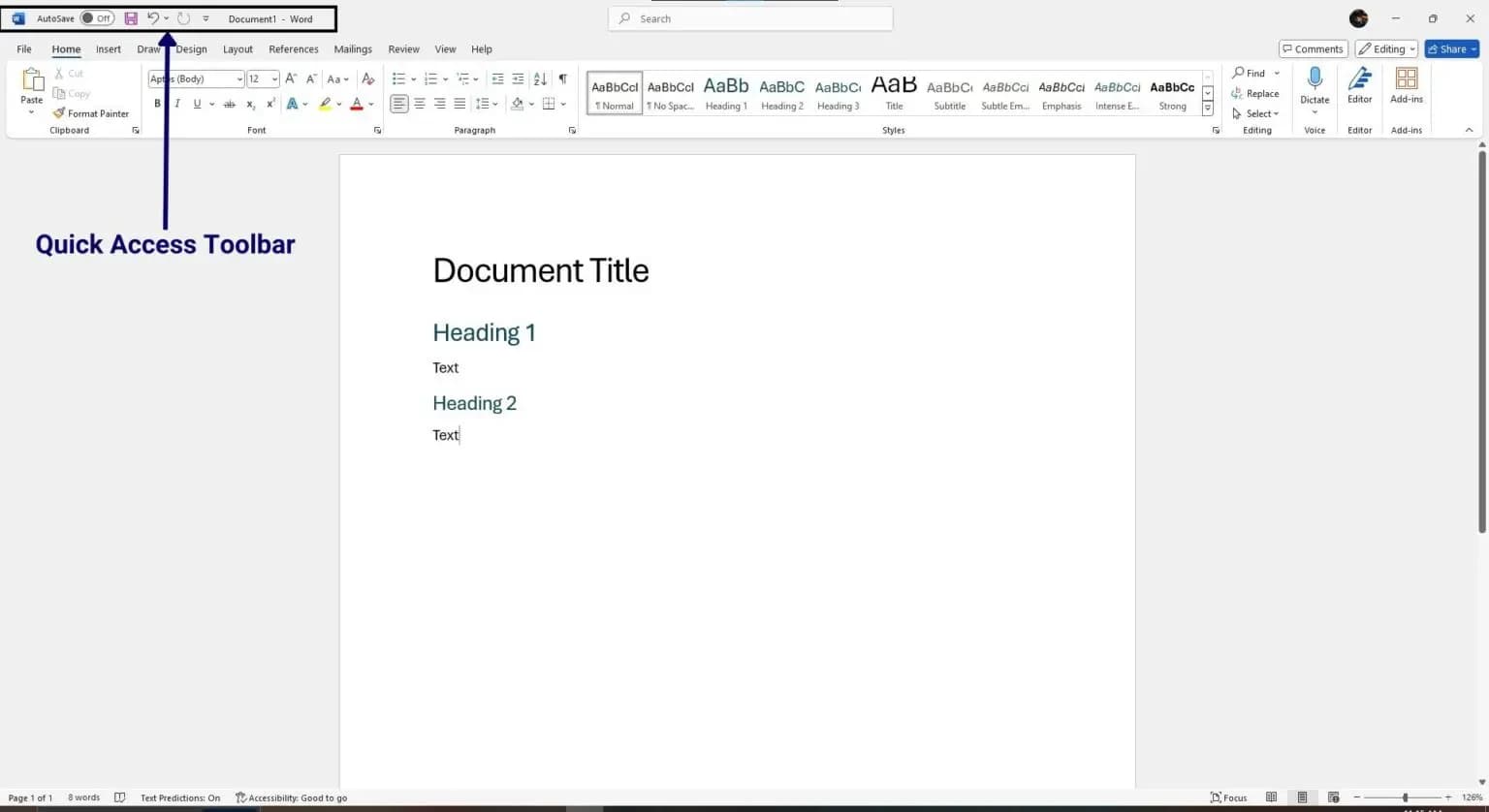 Quick Access Toolbar in Microsoft Word
