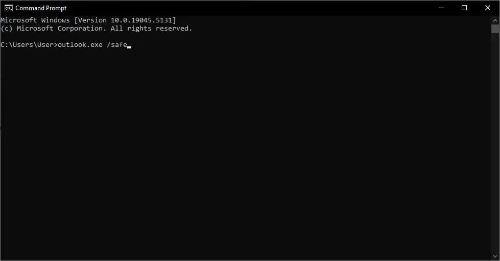outlook safe mode Using Command Prompt