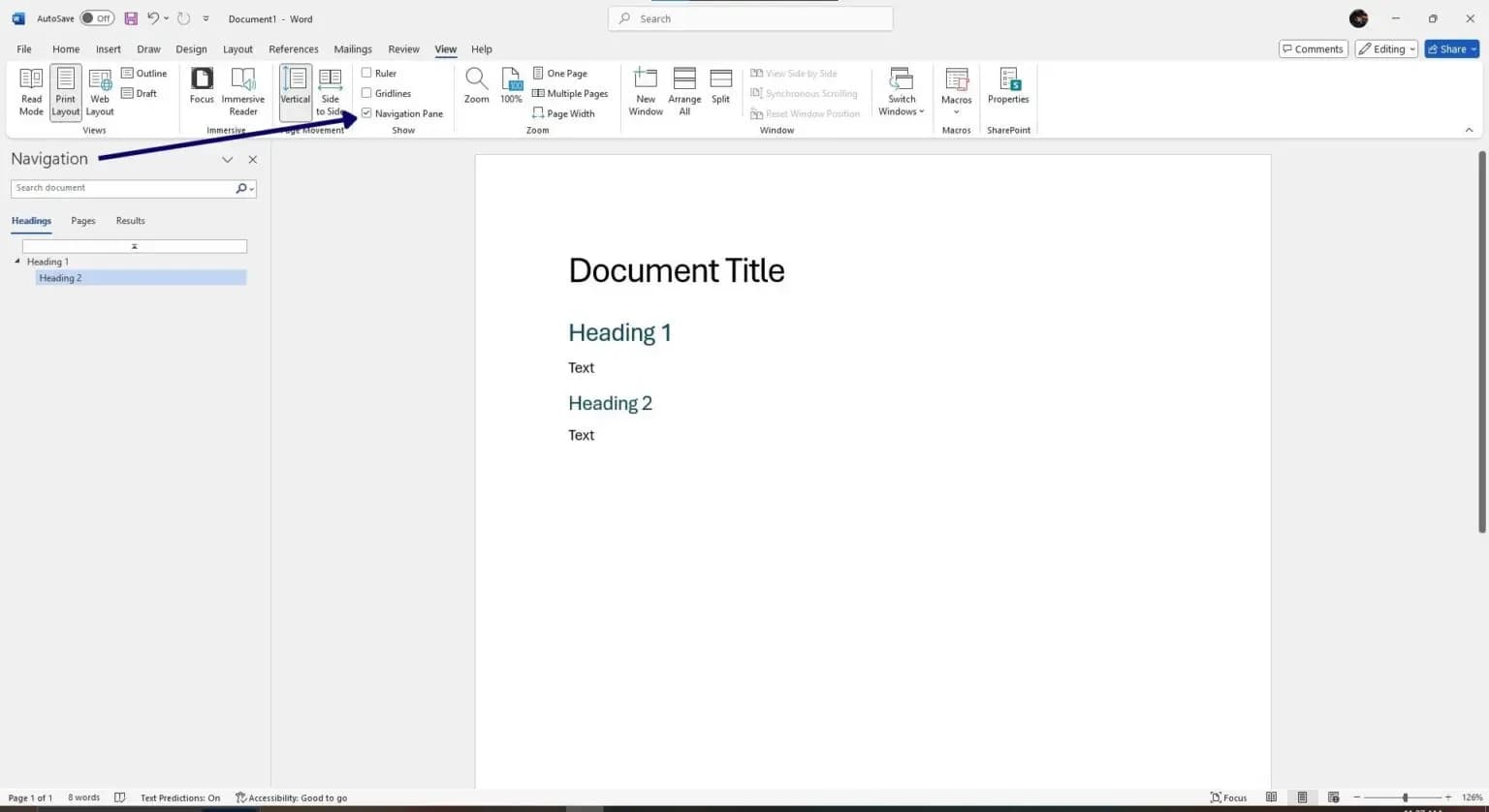 Navigation Pane in MS Word