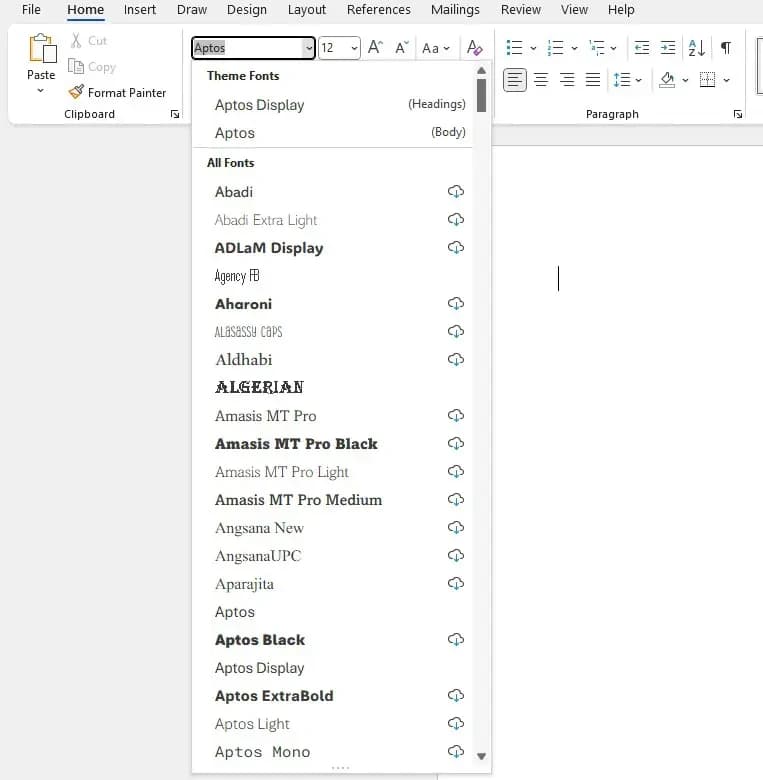 Microsoft Word font styles