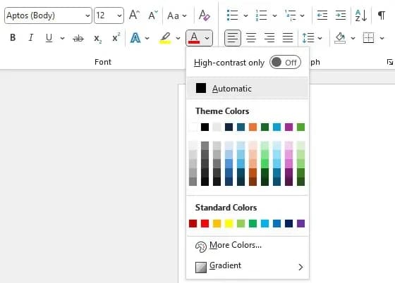 Text colors in Microsoft Word
